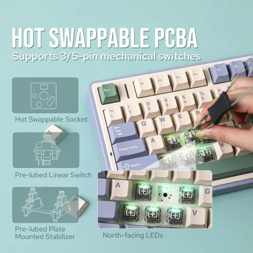 EPOMAKER Aula F75 Gasket Mechanikus Billentyűzet RGB, Hot Swap, Bluetooth/Vezeték Nélküli