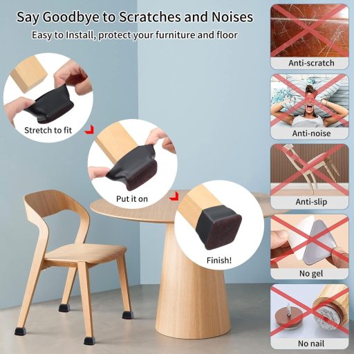 Ezprotekt Protecție Pătrată pentru Picioare de Mobilier 5cm Negru Material Antiderapant