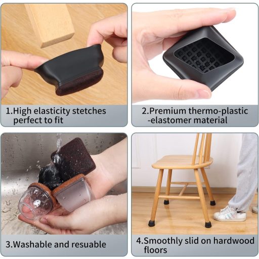 Ezprotekt Protecție Pătrată pentru Picioare de Mobilier 5cm Negru Material Antiderapant