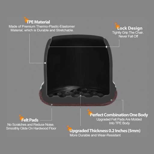 Ezprotekt Protecție Pătrată pentru Picioare de Mobilier 5cm Negru Material Antiderapant