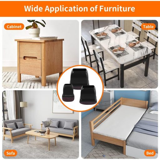 Ezprotekt Protecție Pătrată pentru Picioare de Mobilier 5cm Negru Material Antiderapant