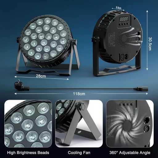 Reflector LED Par Ukfog 216W RGBW - 27x8W DMX Lumini Disco cu Telecomandă - 6 Moduri de Iluminare Scenă pentru Petreceri DJ, Nunți, Crăciun
