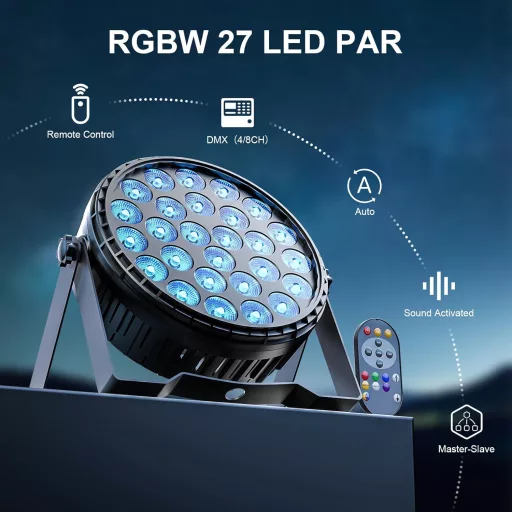 Reflector LED Par Ukfog 216W RGBW - 27x8W DMX Lumini Disco cu Telecomandă - 6 Moduri de Iluminare Scenă pentru Petreceri DJ, Nunți, Crăciun