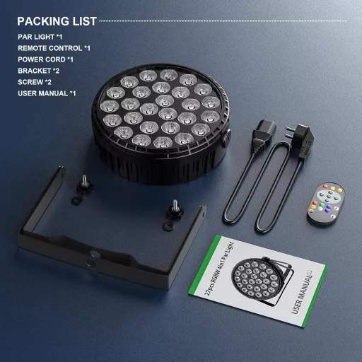 Reflector LED Par Ukfog 216W RGBW - 27x8W DMX Lumini Disco cu Telecomandă - 6 Moduri de Iluminare Scenă pentru Petreceri DJ, Nunți, Crăciun