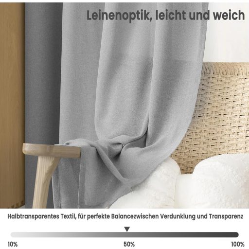 WOLTU 2 darabos függöny szett, modern voile függöny 135x225 cm, szürke