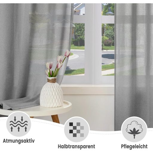 WOLTU 2 darabos függöny szett, modern voile függöny 135x225 cm, szürke