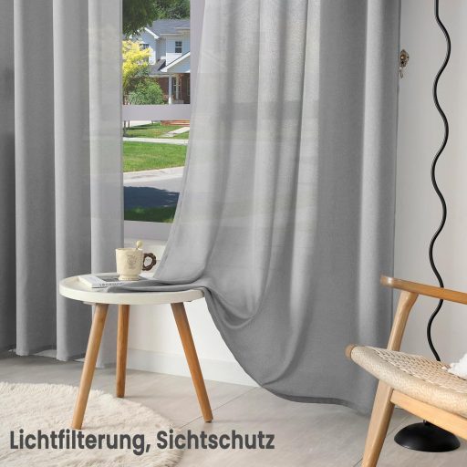 WOLTU 2 darabos függöny szett, modern voile függöny 135x225 cm, szürke