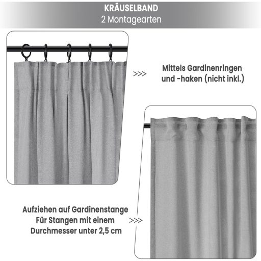 WOLTU 2 darabos függöny szett, modern voile függöny 135x225 cm, szürke