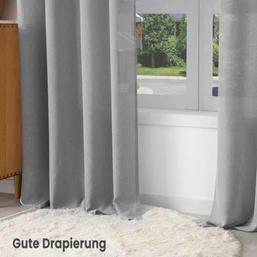 WOLTU 2 darabos függöny szett, modern voile függöny 135x225 cm, szürke