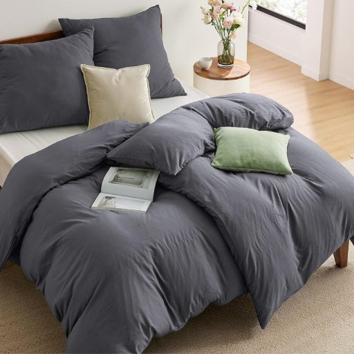 BEDSURE 4 részes ágyneműhuzat szett 135x200 cm antracit, pamut-szerű puha