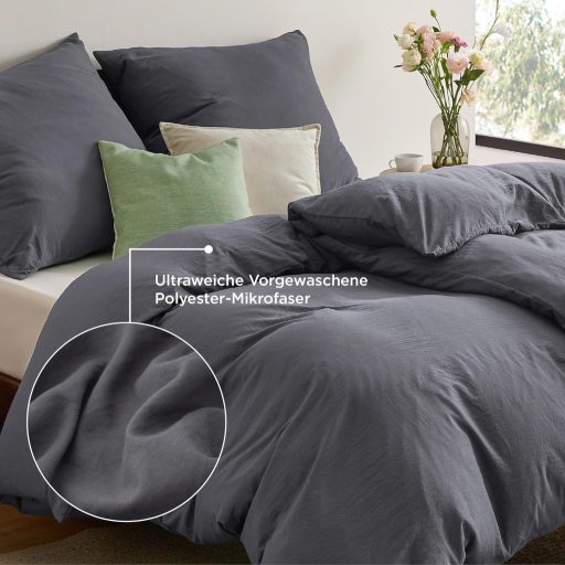 BEDSURE 4 részes ágyneműhuzat szett 135x200 cm antracit, pamut-szerű puha