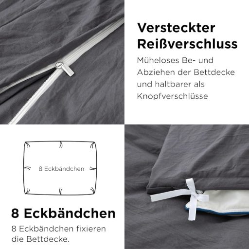 BEDSURE 4 részes ágyneműhuzat szett 135x200 cm antracit, pamut-szerű puha