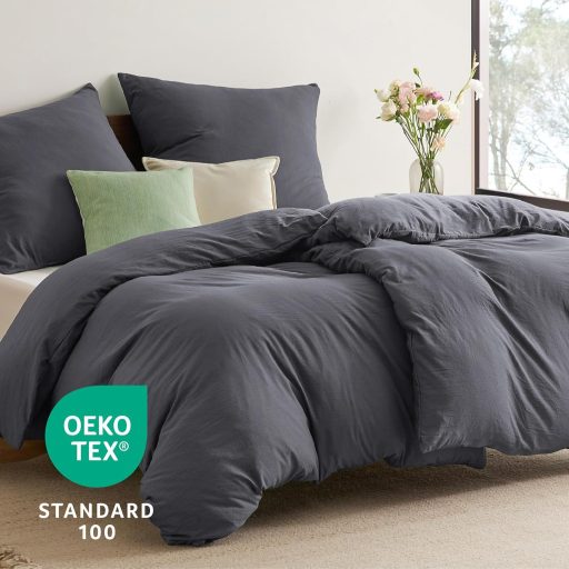 BEDSURE 4 részes ágyneműhuzat szett 135x200 cm antracit, pamut-szerű puha