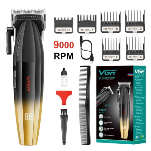 VGR 003 Fresh Fade Professzionális Hajvágó, Vezetékes/Vezeték Nélküli Hajnyíró LED Kijelzővel, T-pengével, 5 Fokozatú Vágási Beállítással Fé