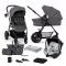 Kinderkraft XMOOV 3v1 Kombinovaný kočík I-SIZE 40-75cm so športovou časťou a autosedačkou, sivý