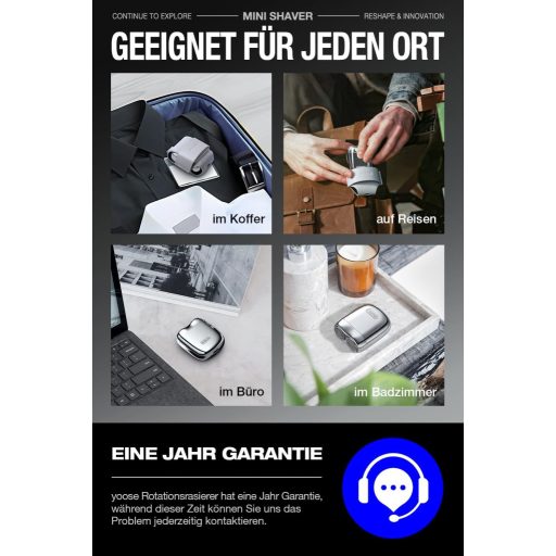 Yoose Mini elektrický holiaci strojček pre mužov, IPX7 vodoodolný, 7200 ot./min.