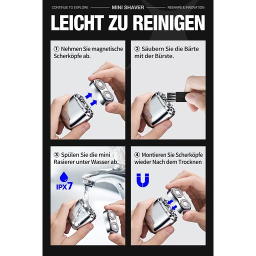 Yoose Mini elektrický holiaci strojček pre mužov, IPX7 vodoodolný, 7200 ot./min.