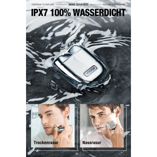 Aparat de ras electric mini Yoose pentru bărbați, impermeabil IPX7, 7200 RPM