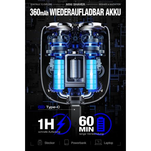 Aparat de ras electric mini Yoose pentru bărbați, impermeabil IPX7, 7200 RPM