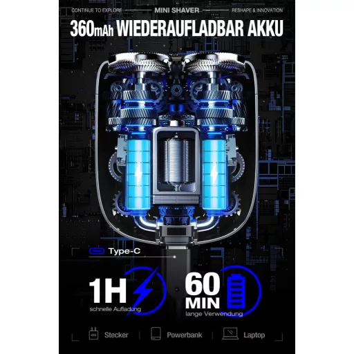 Yoose Mini Elektromos Borotva Férfiaknak IPX7 Vízálló 7200 RPM