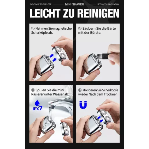 Yoose Mini Elektromos Borotva Férfiaknak IPX7 Vízálló 7200 RPM