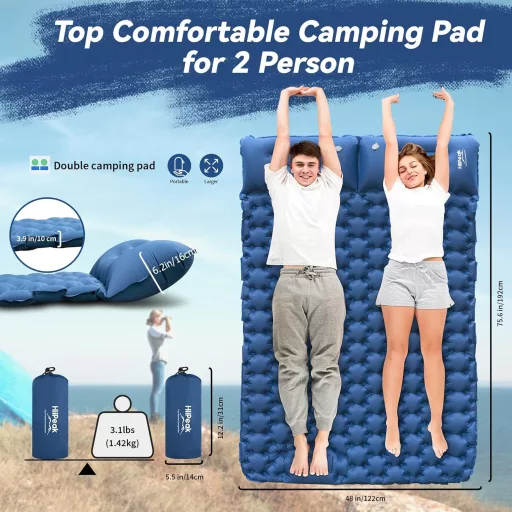 Saltea de camping autogonflabilă HiiPeak, pentru 2 persoane, 120x200cm, cu pernă