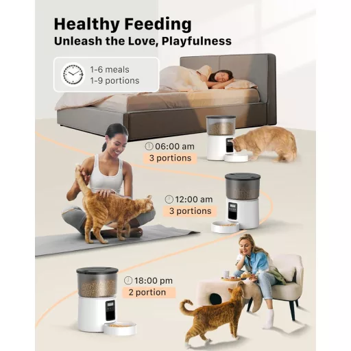 BEMOONY 5L Automatski Dozator Hrane za Mačke s Programibilnim Timerom, 1-6 Obroka Dnevno, Snimanje Glasa Bijeli
