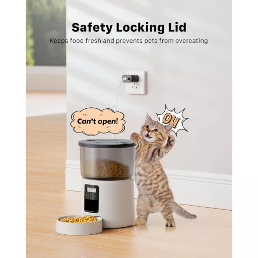 BEMOONY 5L Automata Macskaeledel Adagoló Programozható Időzítővel, 1-6 Adag Napi, Hangfelvétel Fehér