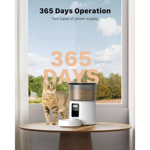 BEMOONY 5L Automata Macskaeledel Adagoló Programozható Időzítővel, 1-6 Adag Napi, Hangfelvétel Fehér