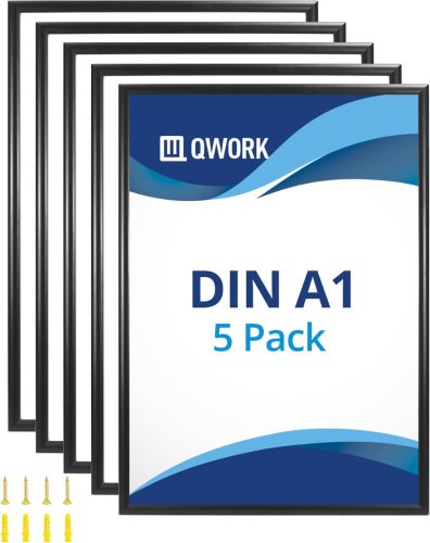 QWORK 5 db A1 méretű (59,4 x 84,1 cm) elölnyíló poszter keret, tükröződésmentes védőpanellel - 25 mm-es fekete alumínium profil