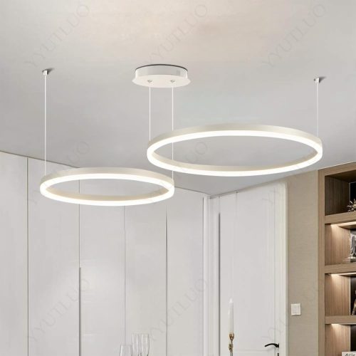 YYUTLUO Lustră LED Modernă - 2 Inele Alb-Aurii (40+60cm, 40W) - Lampă Suspendată cu Telecomandă și Intensitate Reglabilă pentru Living - Plafon Minimalist