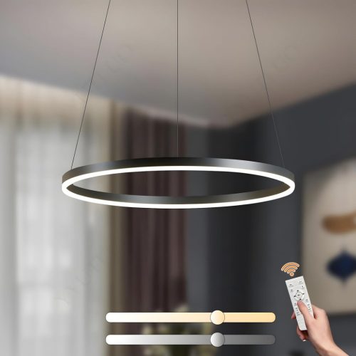 YYUTLUO Lustră LED Modernă cu Inel - 60 cm Negru-Auriu, Metal și Acril, Lampă Suspendată, 29W, 2500 Lumeni, Control Intensitate cu Telecomandă 2.4G, Living, H
