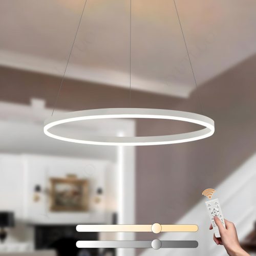 YYUTLUO Lustră LED Modernă - Lampă Suspendată Circulară Alb-Aurie, 60 cm, 29W, Control prin Telecomandă, Intensitate Luminoasă Reglabilă, pentru Camera de Zi, Acrilic-Aluminiu