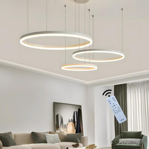 YYUTLUO Lustră LED Modernă, 3 Inele Alb-Aurii (40+60+80cm), 90W, Lampă Suspendată cu Telecomandă și Intensitate Reglabilă, Iluminat Plafon Living