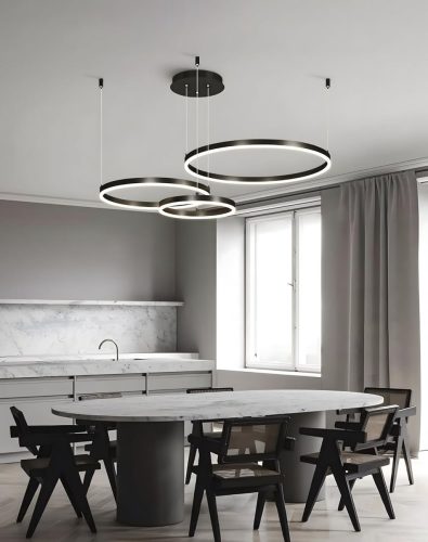 YYUTLUO Lustră LED Modernă - 3 Inele Negru-Auriu (40+60+80cm), 90W, Cu Telecomandă, Intensitate Luminoasă Reglabilă, Lampă Suspendată de Tavan pentru Living