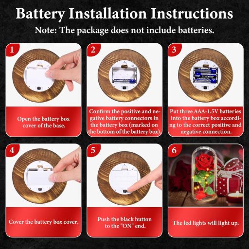 BOLEi Örök Rózsa Üvegbúra Alatt LED Világítással - Romantikus Vörös Művirág Dekoráció Nőknek, Szépség és a Szörnyeteg Stílusú Ajándék Felesé