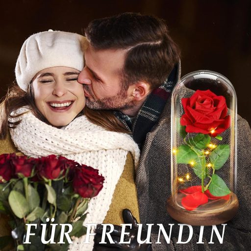 BOLEi Örök Rózsa Üvegbúra Alatt LED Világítással - Romantikus Vörös Művirág Dekoráció Nőknek, Szépség és a Szörnyeteg Stílusú Ajándék Felesé