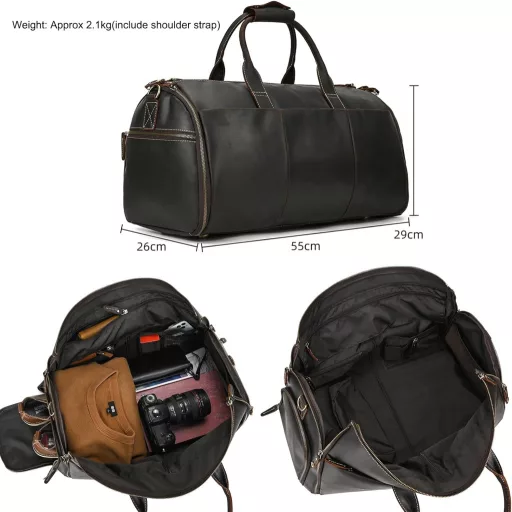 Kožená cestovná taška LUUFAN s priehradkou na topánky, tmavohnedá, taška na oblek pre mužov a ženy