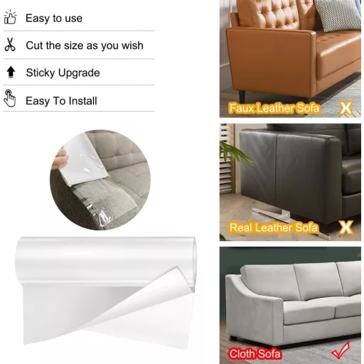 Bandă transparentă de protecție anti-zgârieturi Meloditrunk 20cm x 5m - Folie de protecție pentru mobilă, pentru pisici, câini, autoadezivă, îndepărtare fără urme, uz interior