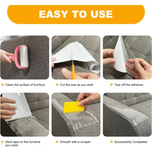 Bandă transparentă de protecție anti-zgârieturi Meloditrunk 20cm x 5m - Folie de protecție pentru mobilă, pentru pisici, câini, autoadezivă, îndepărtare fără urme, uz interior