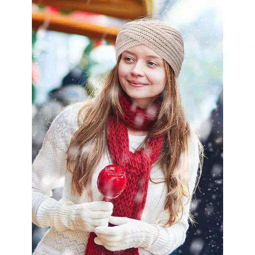 DRESHOW ženski zimski set traka za glavu, 4 komada, debela pletena grijalica za uši, topla