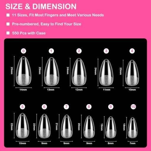 Diboniur Mandula Köröm Tipek 550db Gel Körmökhöz 11 Méret Teljes Fedés