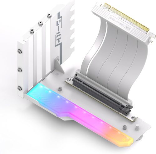 EZDIY-FAB Suport vertical pentru GPU cu modul ARGB și cablu riser PCIe 4.0 - Suport alb de 115 mm pentru placă video, seria RTX40