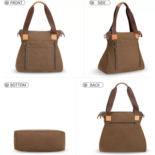 Geantă de damă HAWEE, shopper mare de umăr cu fermoar, maro retro, pentru călătorie/muncă.