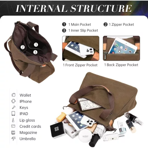 HAWEE női vásárlótáska nagy válltáska cipzárral barna retro utazás munka