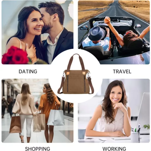 Geantă de damă HAWEE, shopper mare de umăr cu fermoar, maro retro, pentru călătorie/muncă.