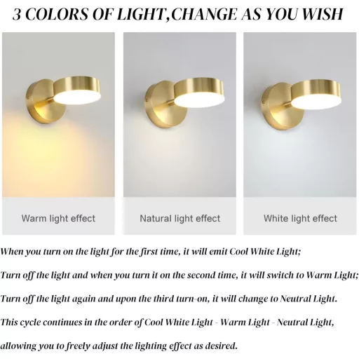 KRUIHAN LED Fali Lámpa 350° Forgó Modern Három Szín Hálószoba Nappali Fürdőszoba