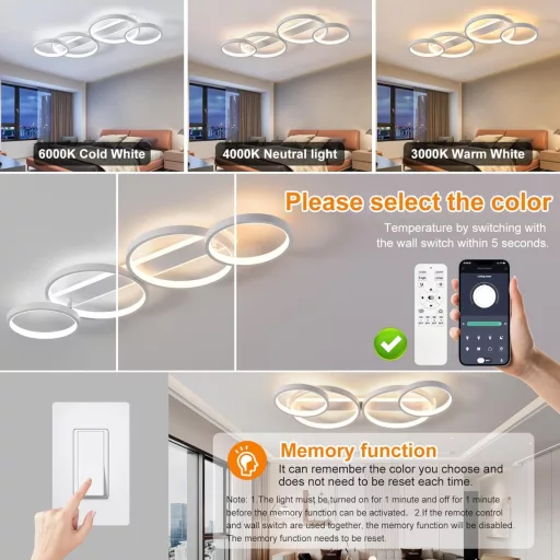 Lampă de plafon LED MYCUL, cu intensitate reglabilă, telecomandă și control prin aplicație, 48W