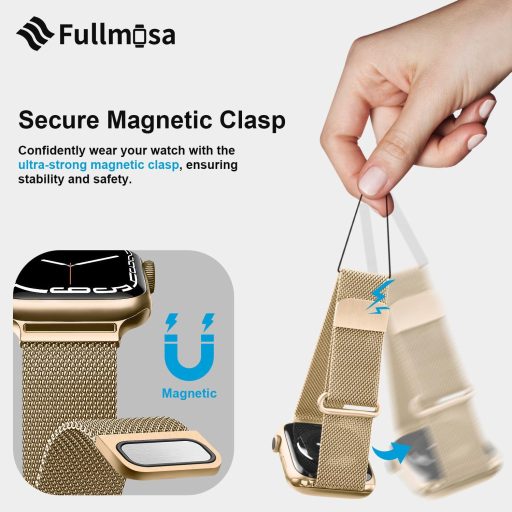 Fullmosa Magnetický Milánsky remienok pre Apple Watch 38-42mm 40-41mm Kompatibilný - Elegantný kovový remienok na hodinky Series 1-10, SE, Ultra modely - Zlatý