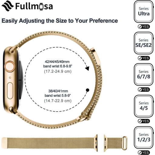 Fullmosa Magnetický Milánsky remienok pre Apple Watch 38-42mm 40-41mm Kompatibilný - Elegantný kovový remienok na hodinky Series 1-10, SE, Ultra modely - Zlatý